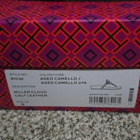 Tory Burch Miller Cloud Cal LEATHER AGED CARMELLO SIZE 8